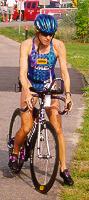 Lynne off the bike
