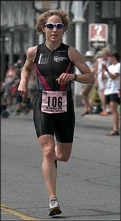 Sheila Kealey winning the K-Town Triathlon in Kingston